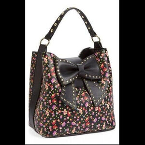 Betsey Johnson Hopeless Romantic Floral Studded Bow Bucket Satchel